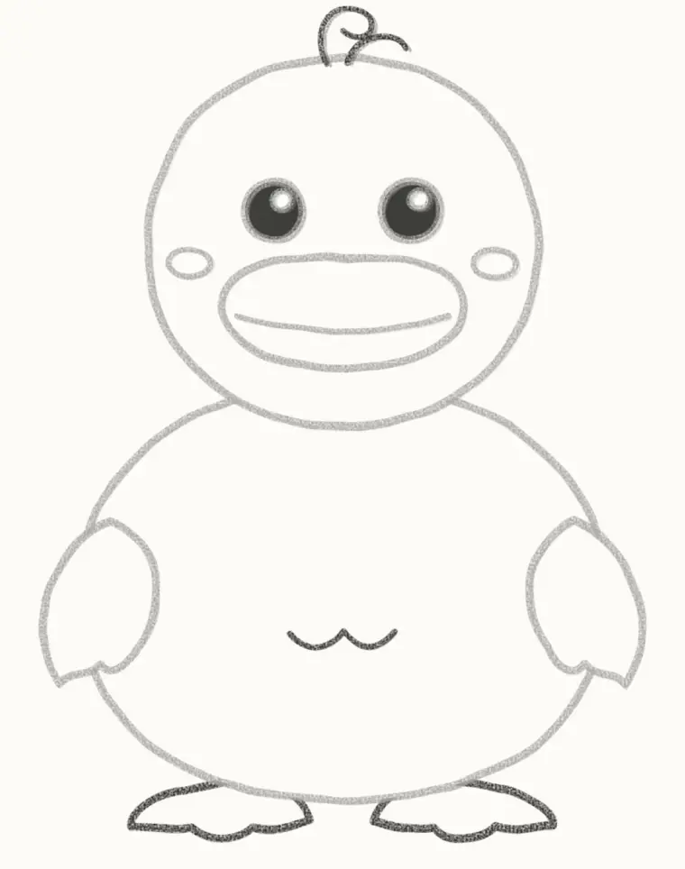 How to Draw a Cartoon Duck, step 6: draw the feet and hair