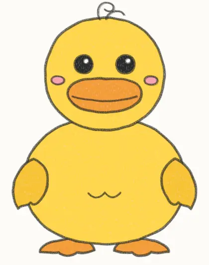Finished cartoon duck drawing, coloured