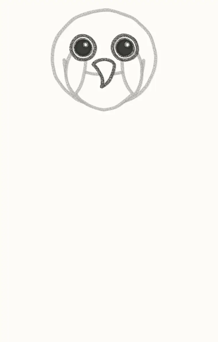 How to Draw a Cartoon Falcon, step 3: draw the eyes and beak