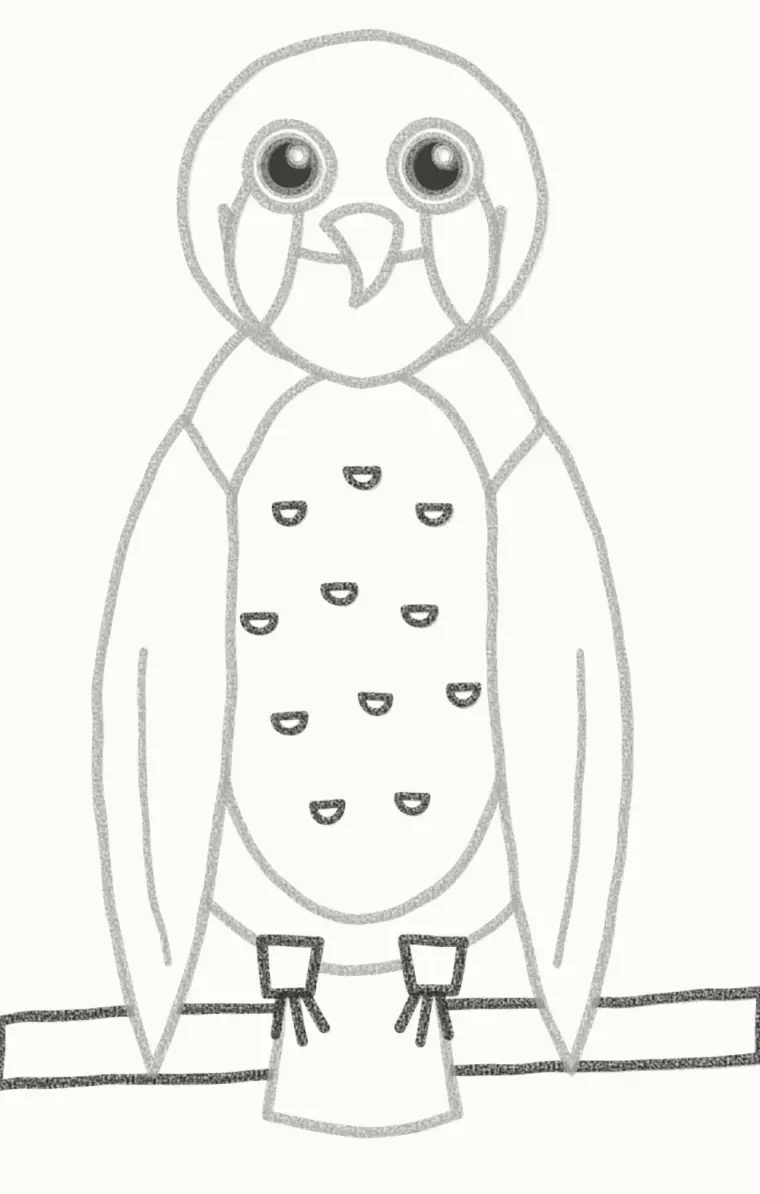 How to Draw a Cartoon Falcon, step 6: draw the feet, branch and spots