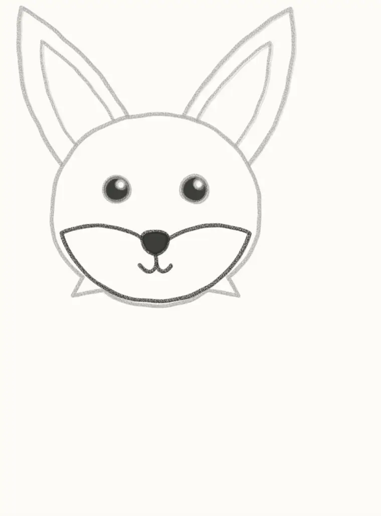 How to Draw a Cartoon Fennec Fox, step 4: draw the muzzle and nose