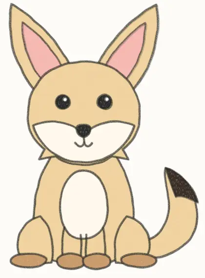Finished cartoon fennec fox drawing, coloured