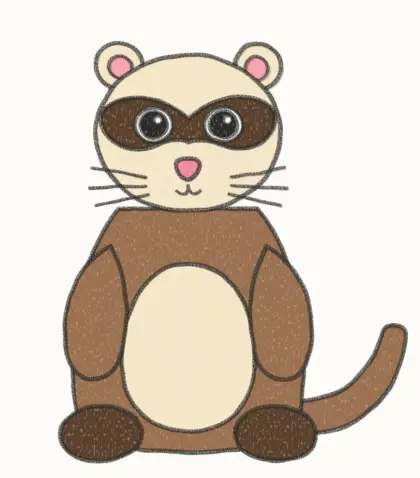 Finished cartoon ferret drawing, coloured