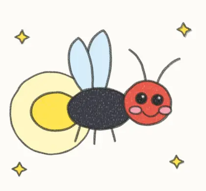 Finished cartoon firefly drawing, coloured