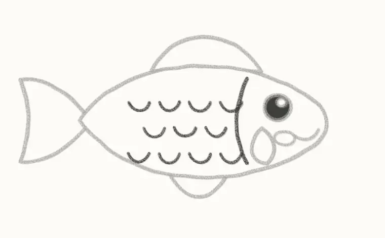 How to Draw a Cartoon Fish, step 5: add the gill and scales
