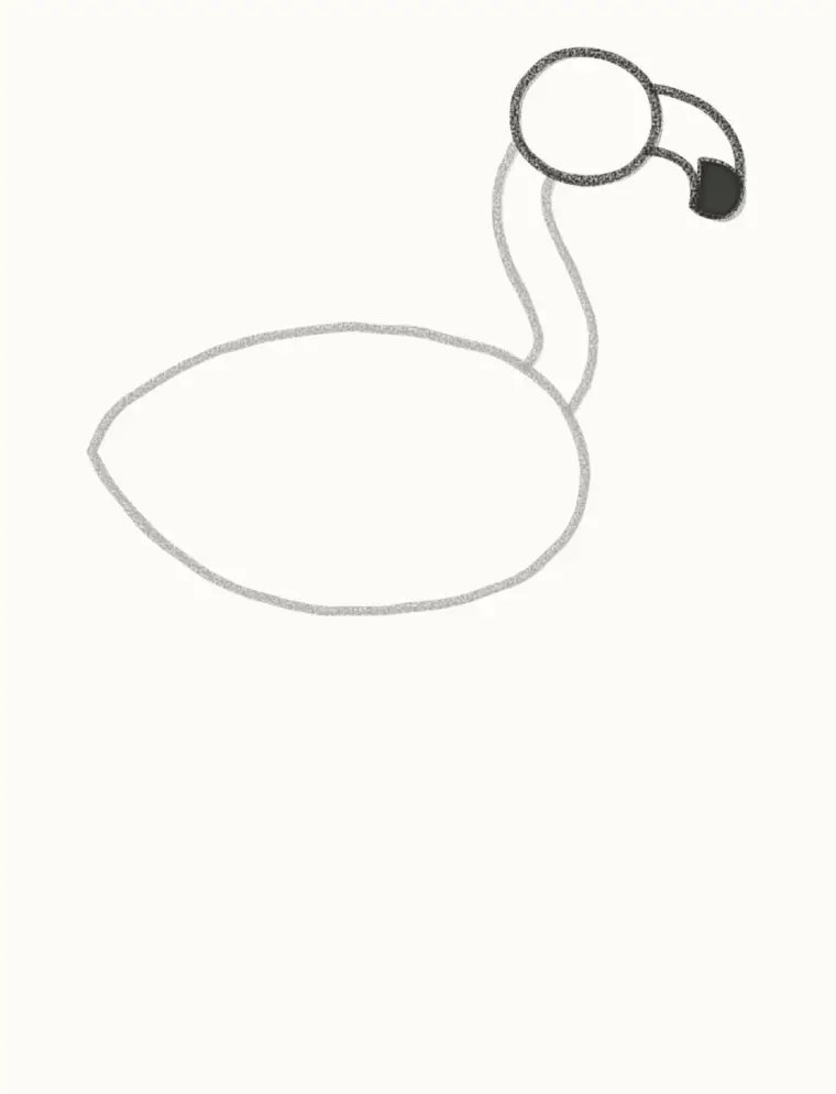 How to Draw a Cartoon Flamingo, step 3: add the head and beak