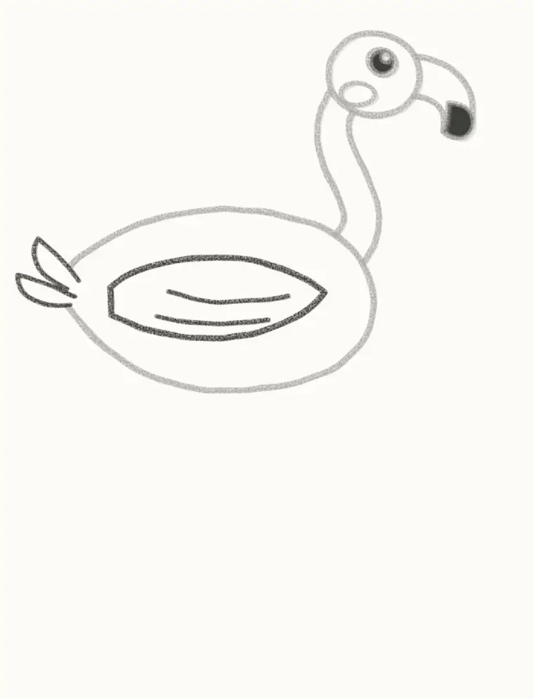 How to Draw a Cartoon Flamingo, step 5: add the wing and tail feathers