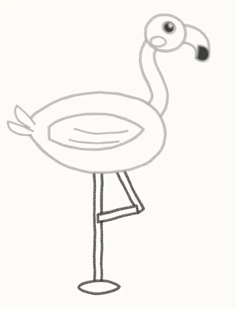 How to Draw a Cartoon Flamingo, step 6: draw the long legs