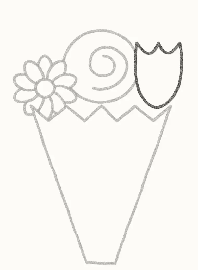How to Draw a Cartoon Flower Bouquet, step 4: add a tulip