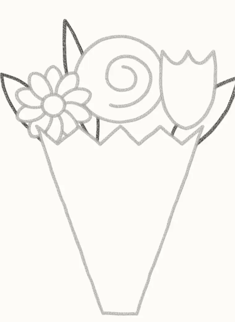 How to Draw a Cartoon Flower Bouquet, step 5: draw the leaves