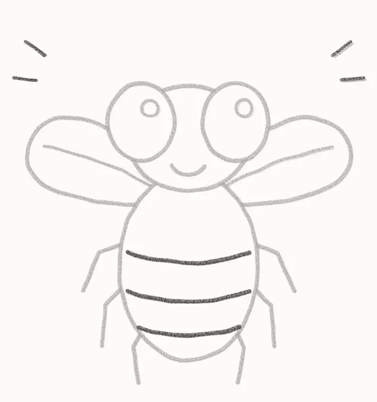 How to Draw a Cartoon Fly, step 6: draw the stripes and buzz lines