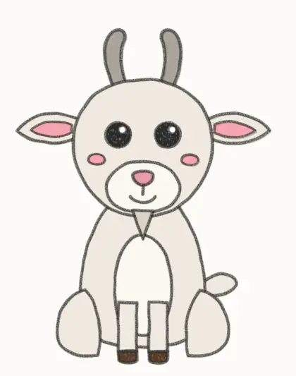 Finished cartoon goat drawing, coloured