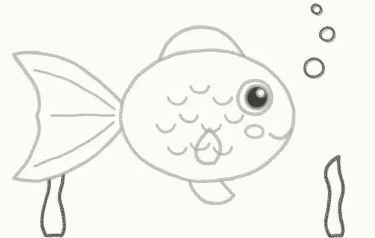 How to Draw a Cartoon Goldfish, step 6: add the bubbles and plants