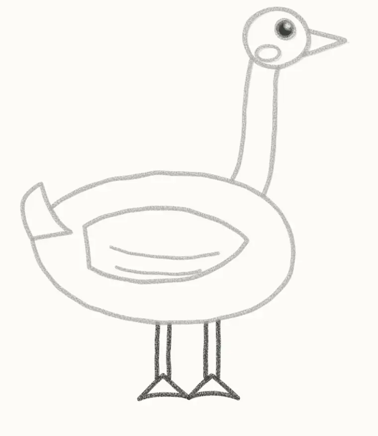 How to Draw a Cartoon Goose, step 6: draw the legs and webbed feet