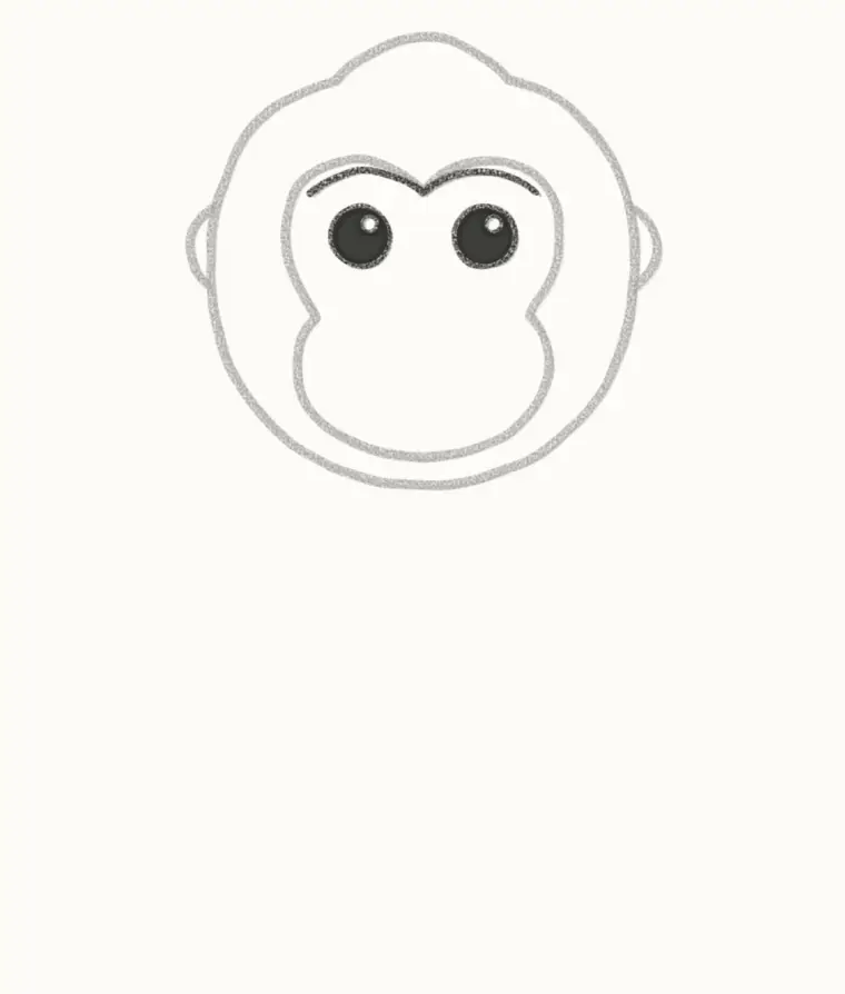 How to Draw a Cartoon Gorilla, step 3: draw the eyes and brow