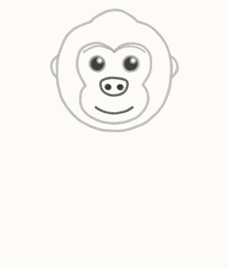How to Draw a Cartoon Gorilla, step 4: draw the nose and mouth
