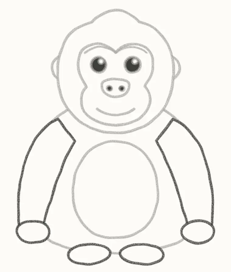How to Draw a Cartoon Gorilla, step 6: add the arms and feet