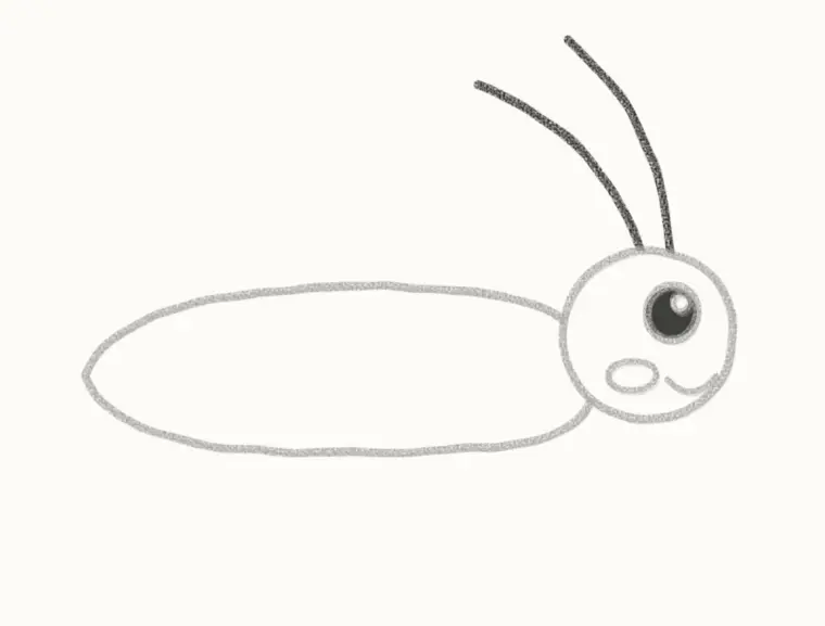 How to Draw a Cartoon Grasshopper, step 4: add the antennae
