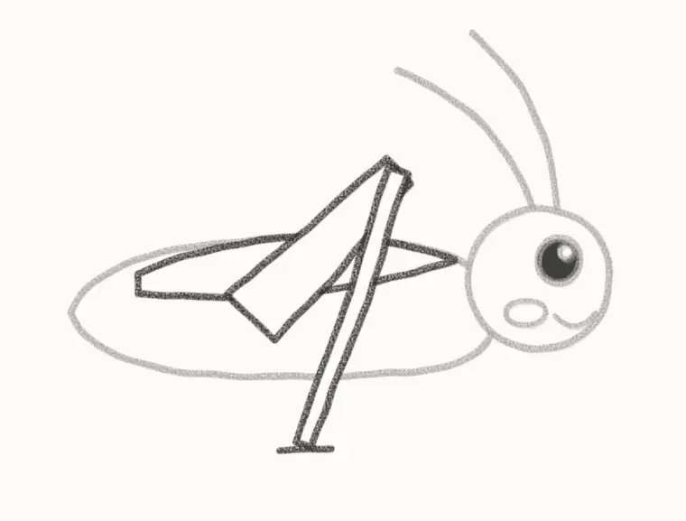 How to Draw a Cartoon Grasshopper, step 5: draw the wing and big back leg