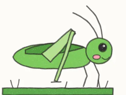 Finished cartoon grasshopper drawing, coloured