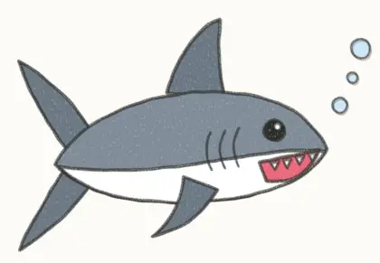 Finished cartoon great white shark drawing, coloured