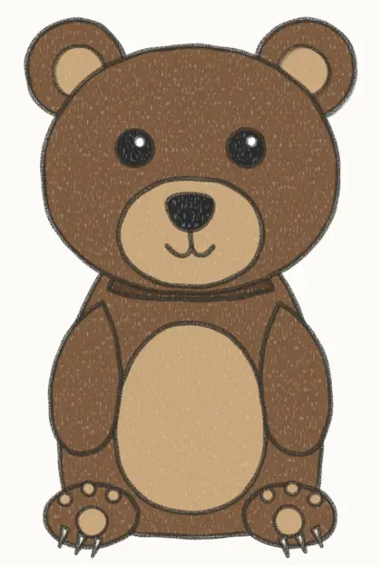 Finished cartoon grizzly bear drawing, coloured