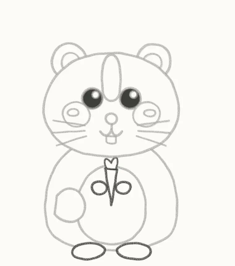 How to Draw a Cartoon Guinea Pig, step 6: add the paws, feet and carrot