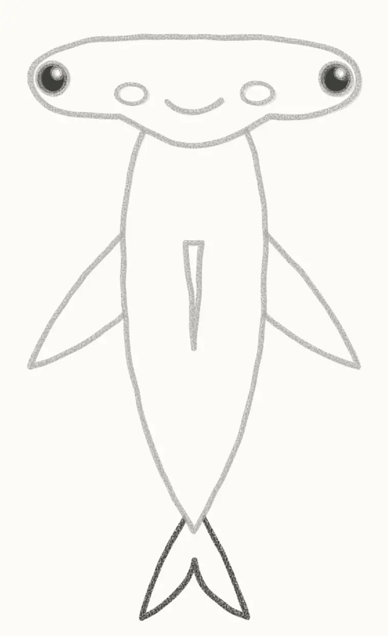 How to Draw a Cartoon Hammerhead Shark, step 5: draw the tail