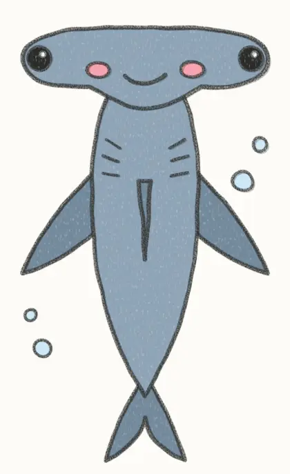 Finished cartoon hammerhead shark drawing, coloured