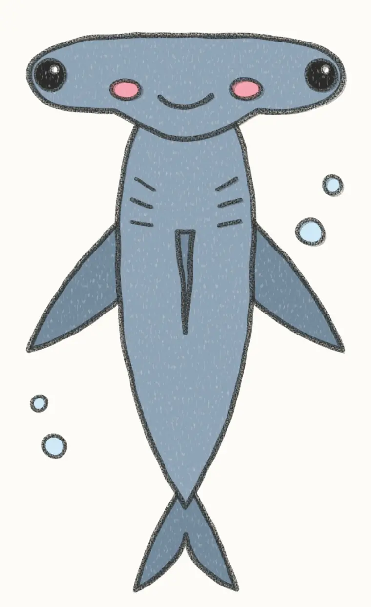 How to Draw a Cartoon Hammerhead Shark, step 7 of 7: color your hammerhead shark, pencil drawing