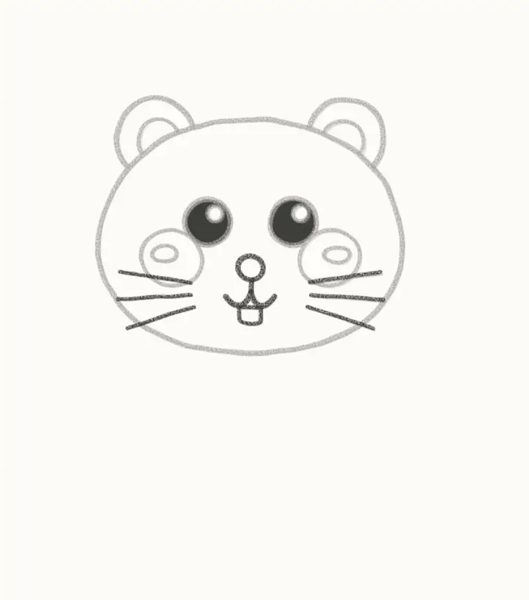 How to Draw a Cartoon Hamster, step 4: draw the nose and whiskers
