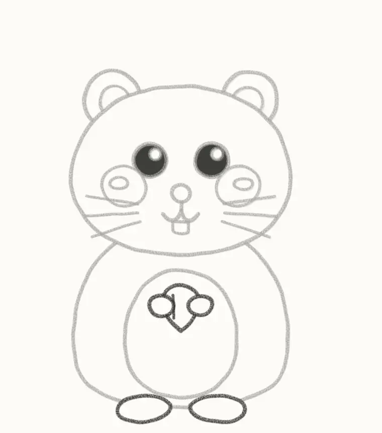 How to Draw a Cartoon Hamster, step 6: add the paws, feet and seed
