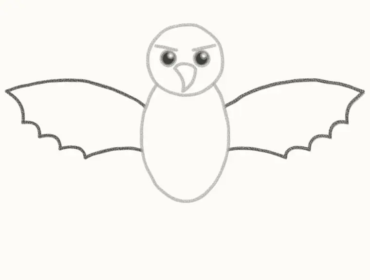 How to Draw a Cartoon Hawk, step 4: draw the big wings