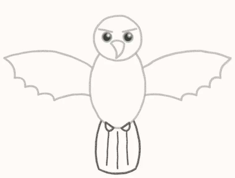 How to Draw a Cartoon Hawk, step 5: add the tail and feet