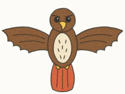 Finished cartoon hawk drawing, coloured