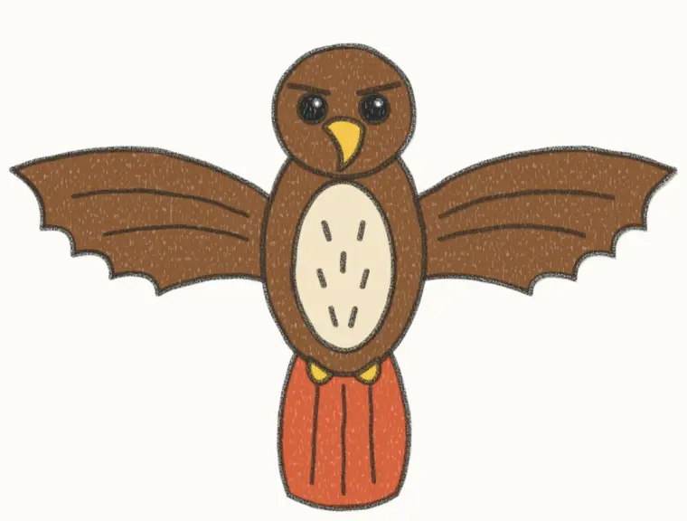 How to Draw a Cartoon Hawk, step 7 of 7: color your hawk, pencil drawing