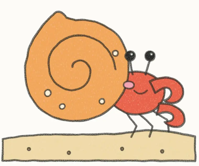 How to Draw a Cartoon Hermit Crab, step 7 of 7: color your hermit crab, pencil drawing