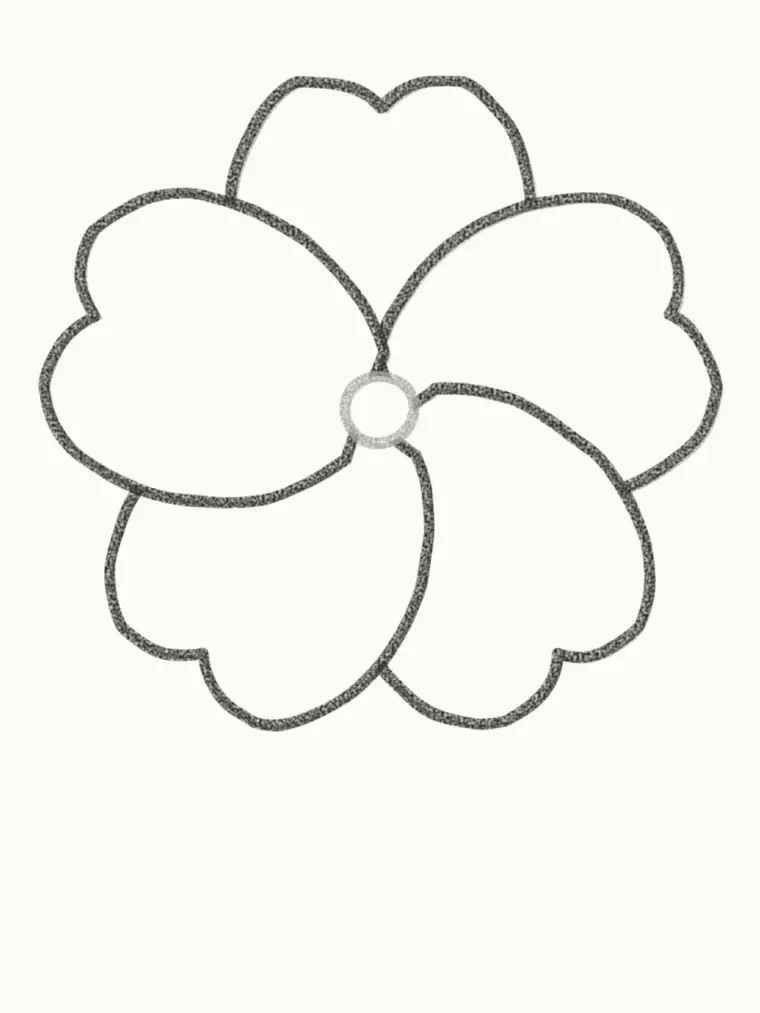 How to Draw a Cartoon Hibiscus, step 2: draw five big petals