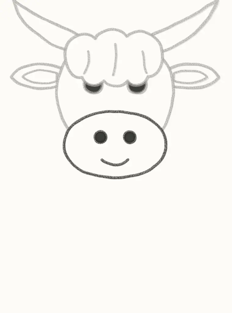 How to Draw a Cartoon Highland Cow, step 4: draw the muzzle