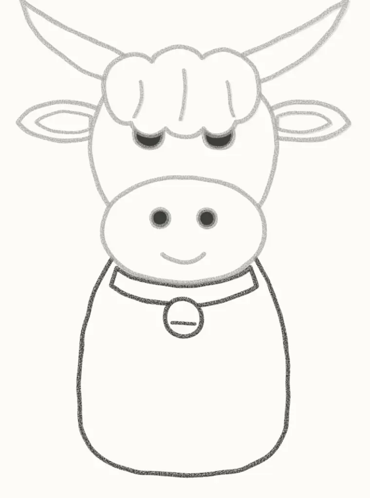 How to Draw a Cartoon Highland Cow, step 5: draw the body and collar