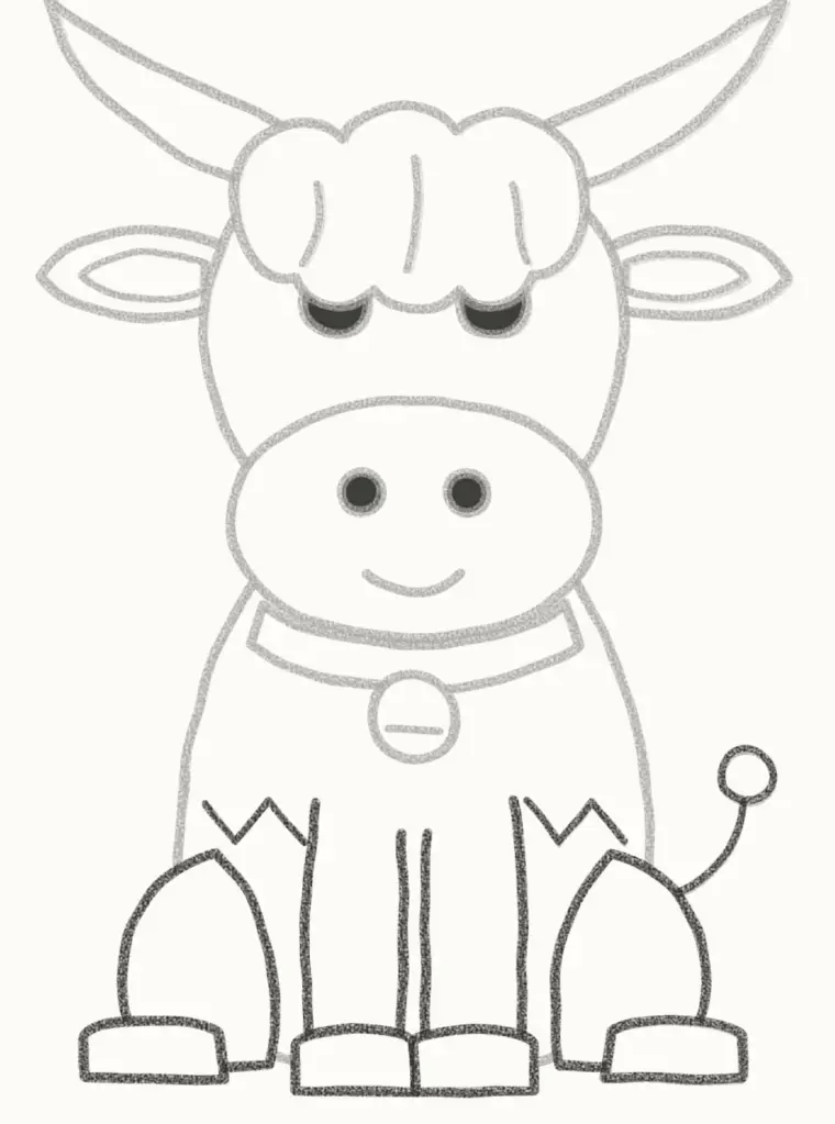 How to Draw a Cartoon Highland Cow, step 6: add the legs, tail and fur lines