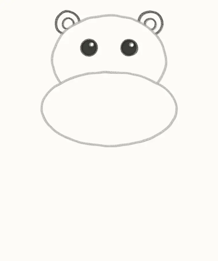How to Draw a Cartoon Hippo, step 3: add the ears and eyes