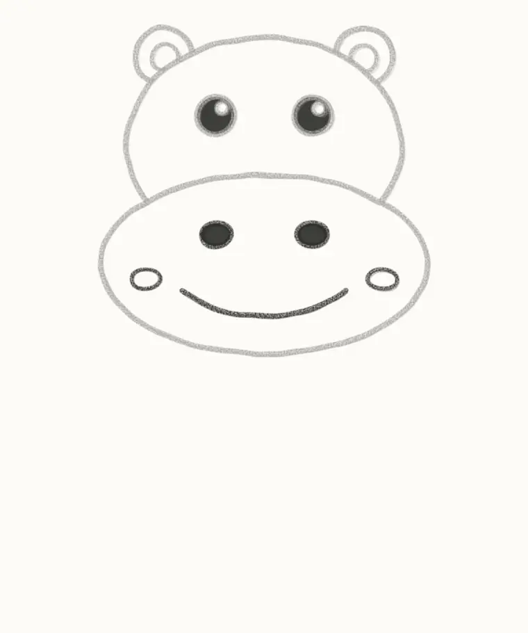 How to Draw a Cartoon Hippo, step 4: draw the nostrils and smile
