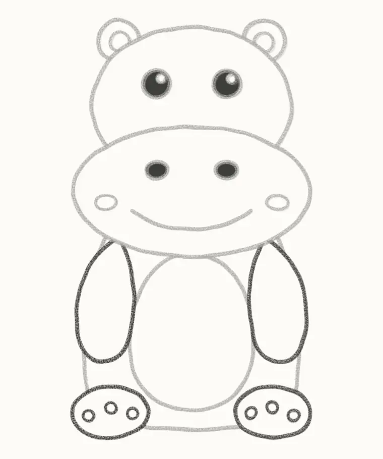 How to Draw a Cartoon Hippo, step 6: add the arms and feet