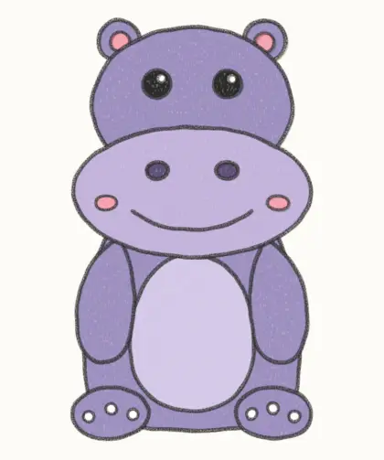 Finished cartoon hippo drawing, coloured
