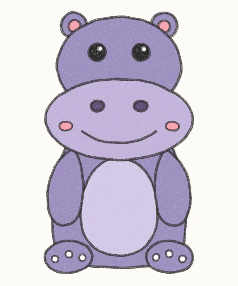 How to Draw a Cartoon Hippo, step 7 of 7: color your hippo, pencil drawing