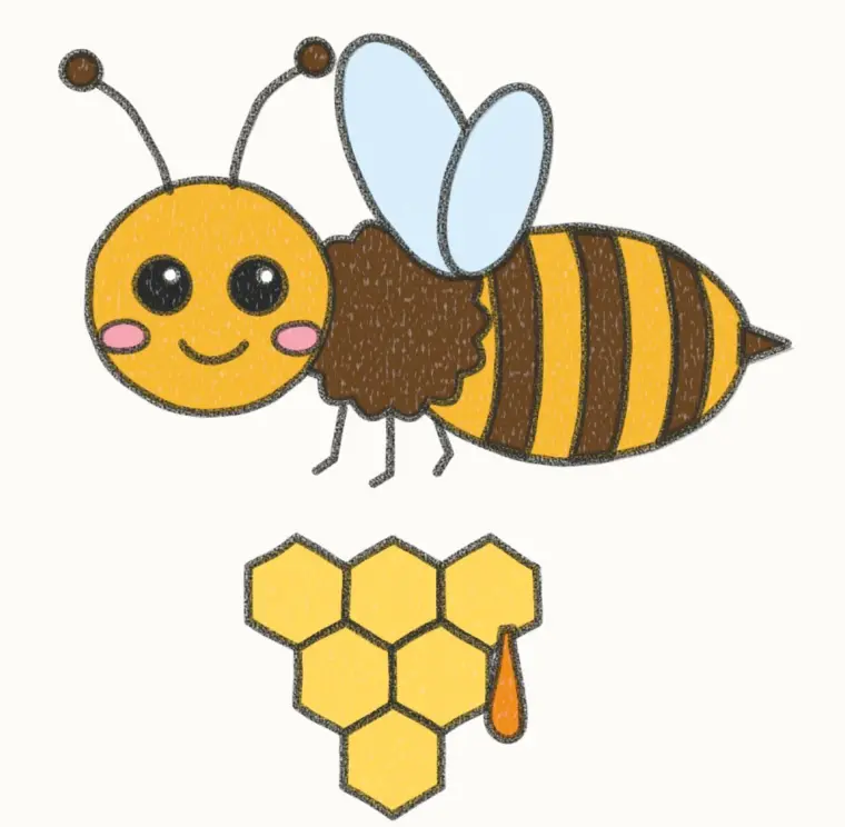 How to Draw a Cartoon Honey Bee, step 7 of 7: color your honey bee, pencil drawing
