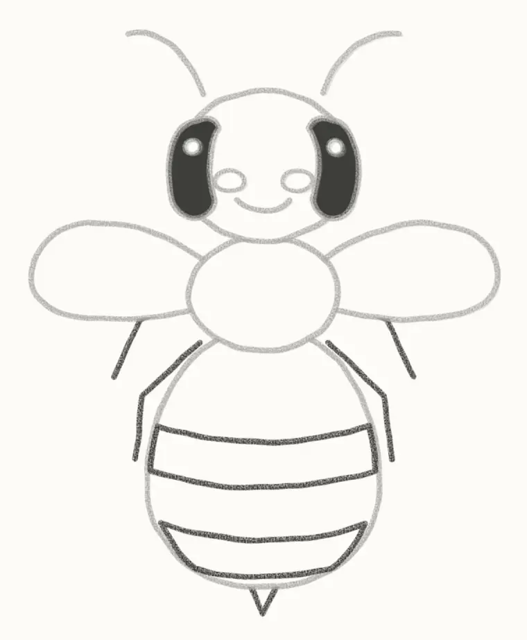 How to Draw a Cartoon Hornet, step 6: add the stripes, legs and stinger