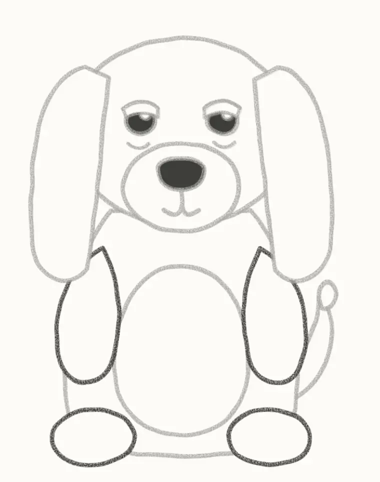 How to Draw a Cartoon Hound Dog, step 6: add the short legs and tail