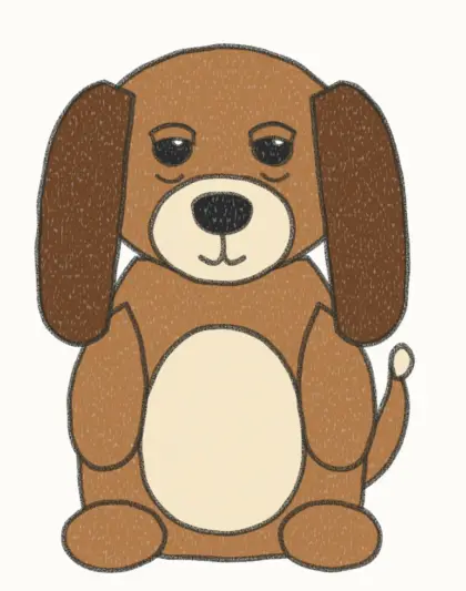 Finished cartoon hound dog drawing, coloured